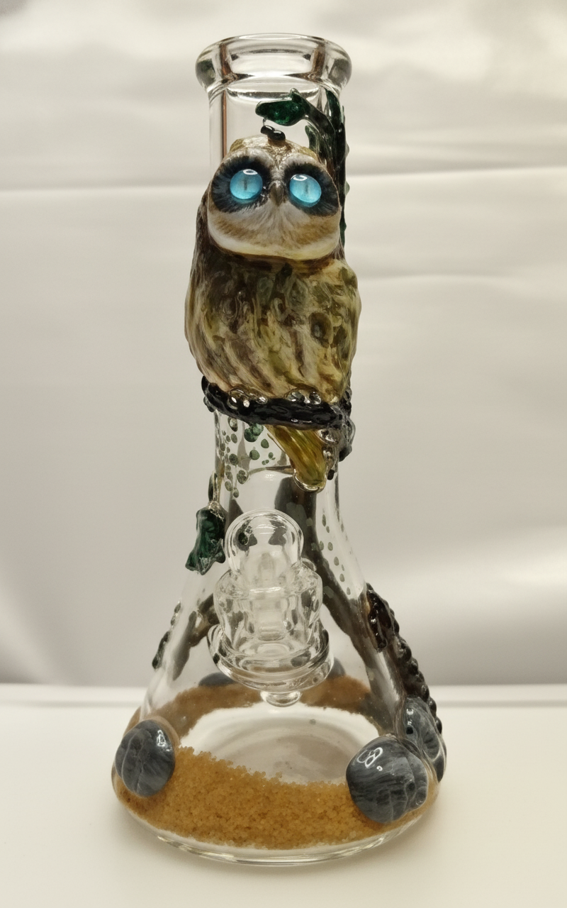 BEAKER BONG - BROWN OWL WITH BLUE EYES ON ROCKY GROUND - BROWN