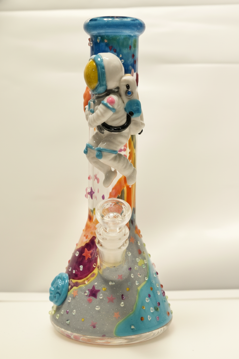 BEAKER BONG - ASTRONAUT FLOATING IN SPACE WITH PLANETS - BLUE
