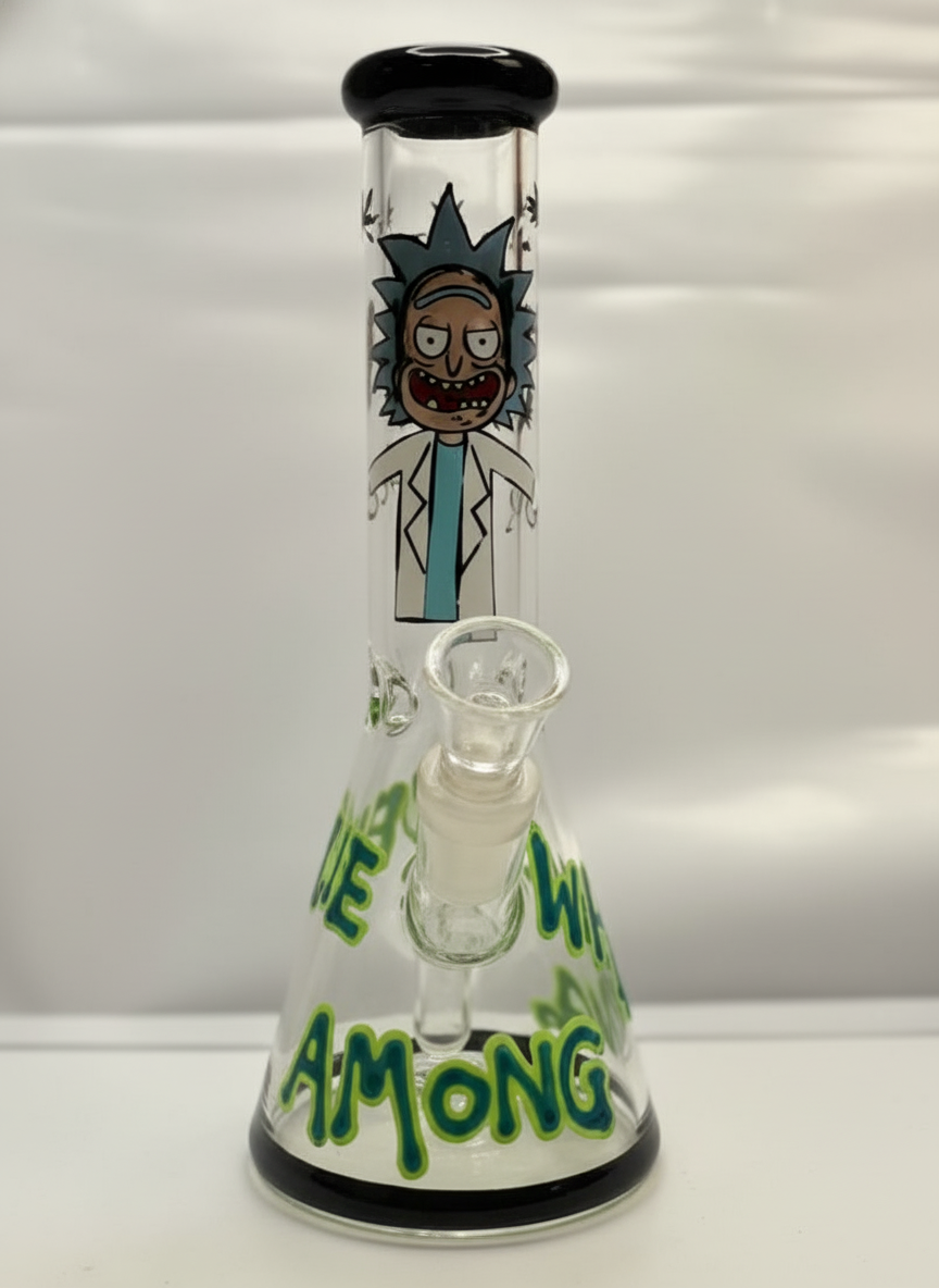 BEAKER BONG - RICK WITH PEACE SLOGAN - GREEN