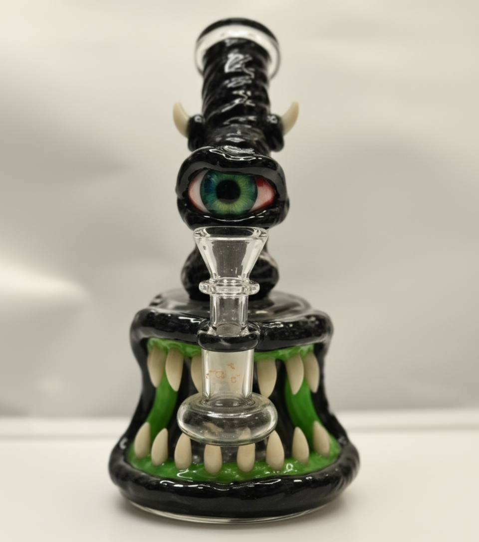 BUBBLER BONG - ONE EYE MONSTER BIG MOUTH - DARK GREEN