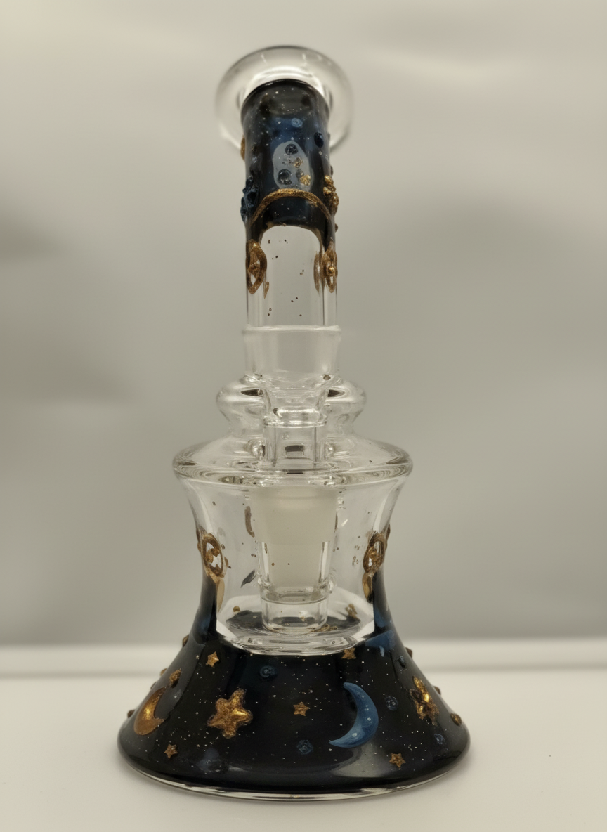 BUBBLER BONG - NIGHT SKY WITH STARS AND MOONS - BLACK