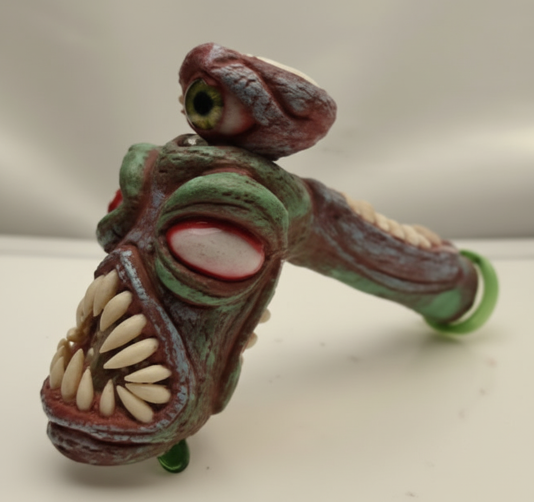 BUBBLER PIPE - ONE EYED MONSTER - GREY