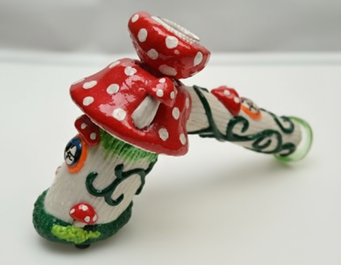 BUBBLER PIPE - MUSHROOM VINES - RED