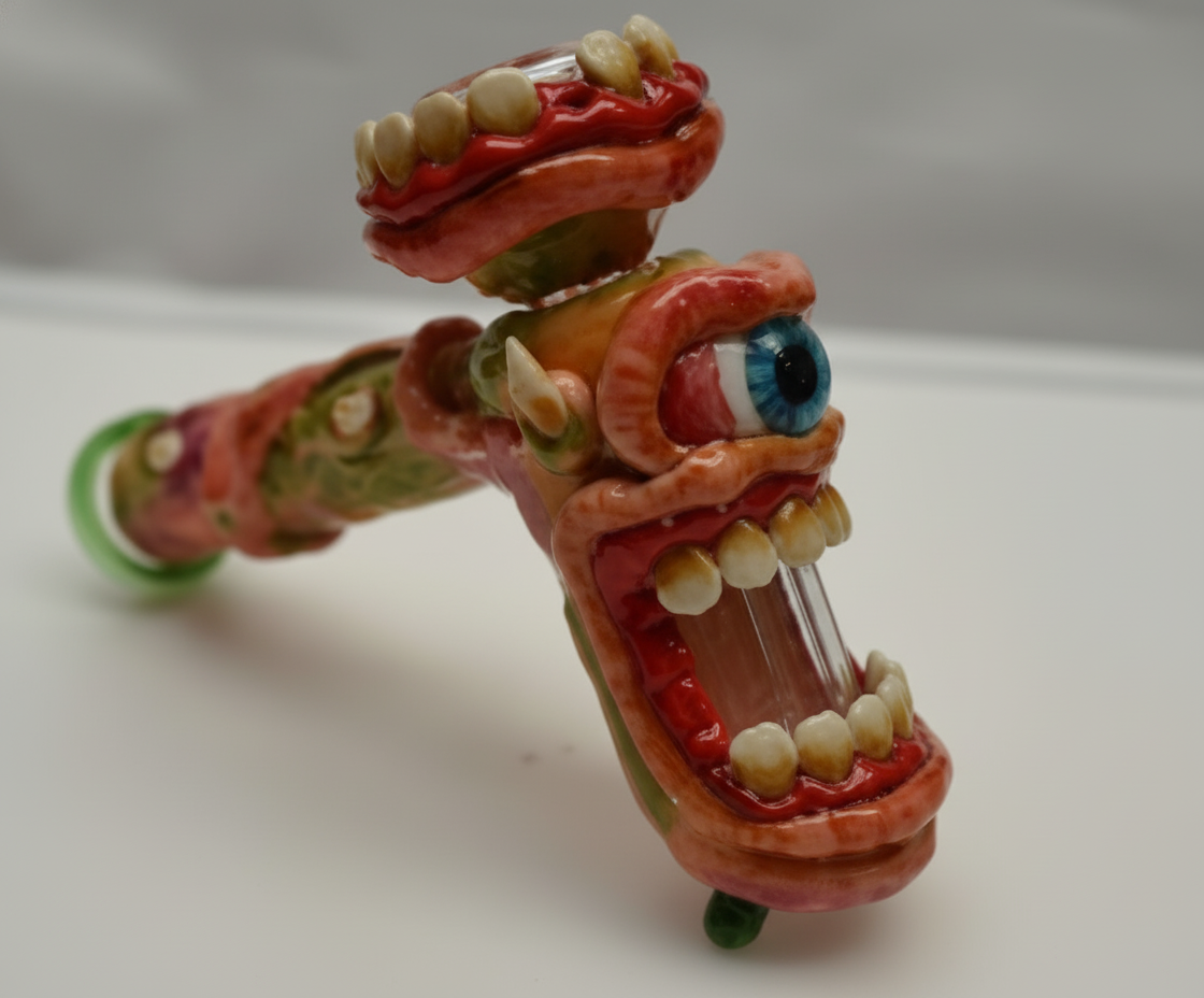 BUBBLER PIPE - ONE EYED MONSTER OPEN MOUTH - PINK