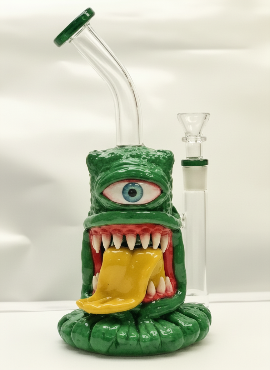 STRAIGHT BONG - ONE EYED MONSTER WITH TONGUE OUT - GREEN