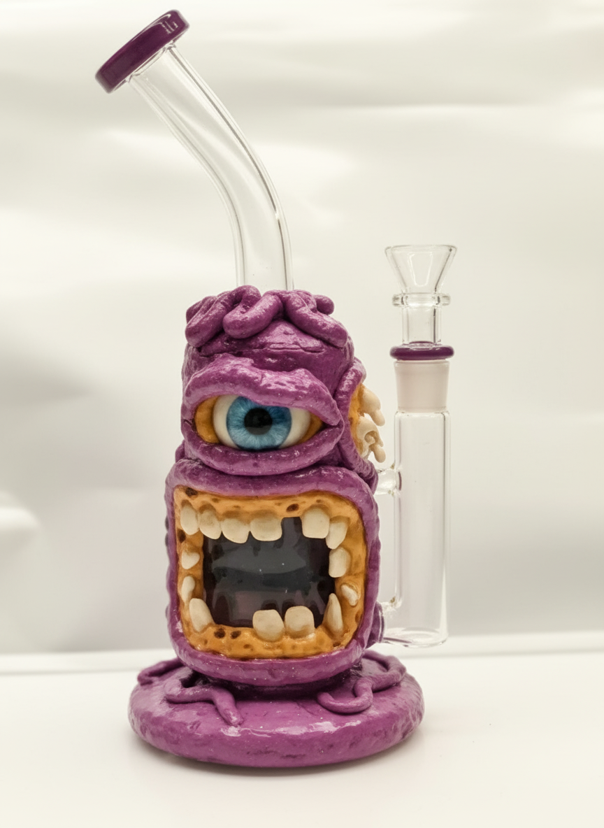 STRAIGHT BONG - ONE EYED MONSTER WITH OPEN MOUTH - PURPLE