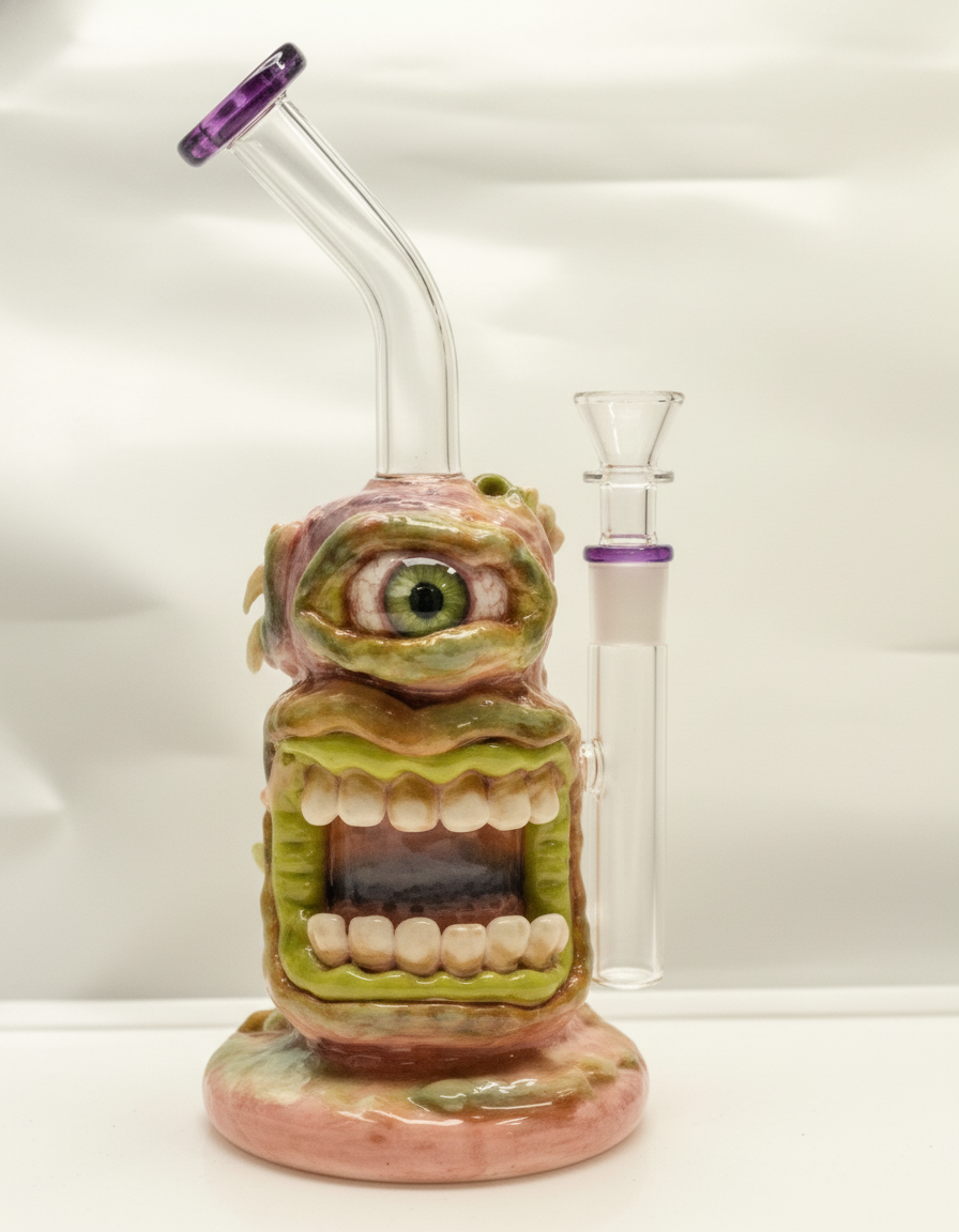 STRAIGHT BONG - ONE EYED MONSTER WITH OPEN MOUTH - GREEN