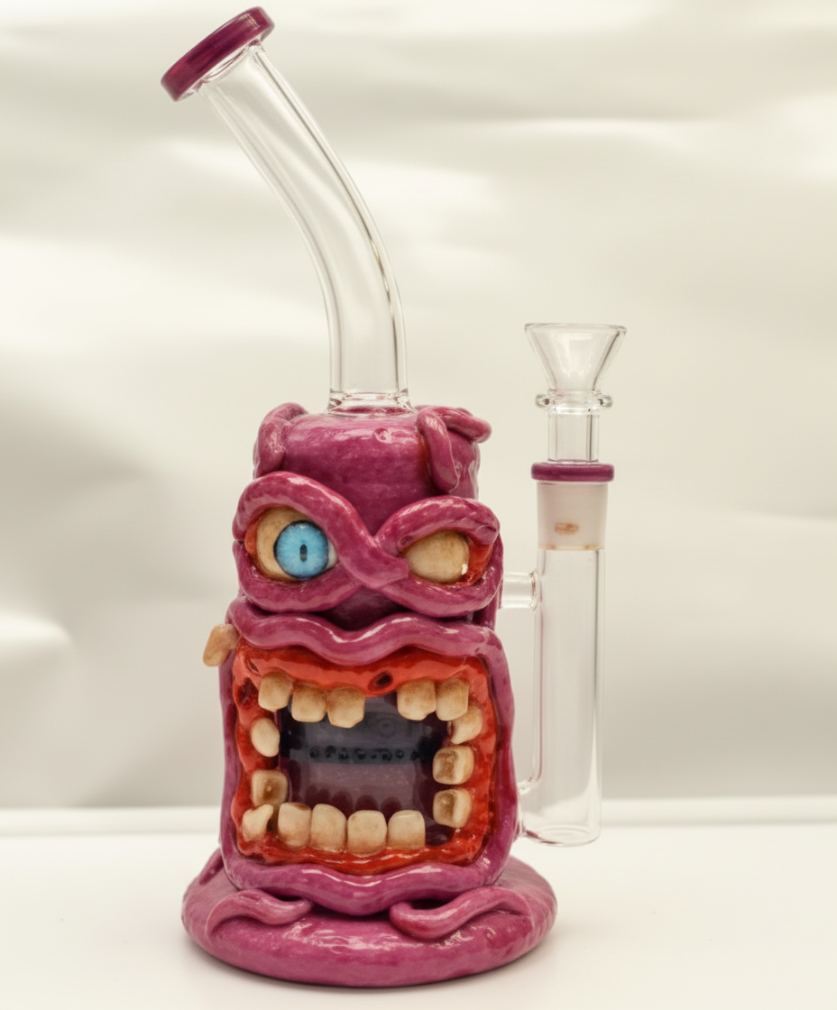 STRAIGHT BONG - TWO EYED MONSTER WITH OPEN MOUTH - PINK