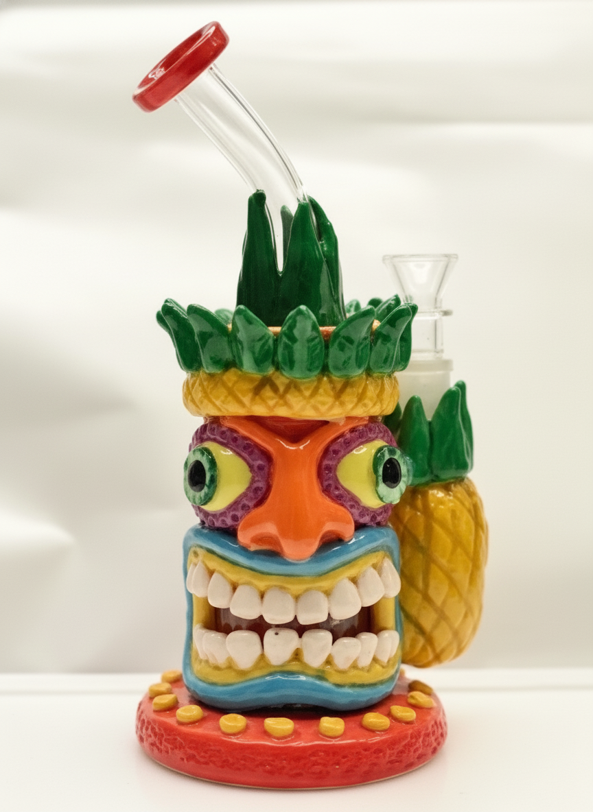 STRAIGHT BONG - TIKI MONSTER WITH HAIR - ORANGE