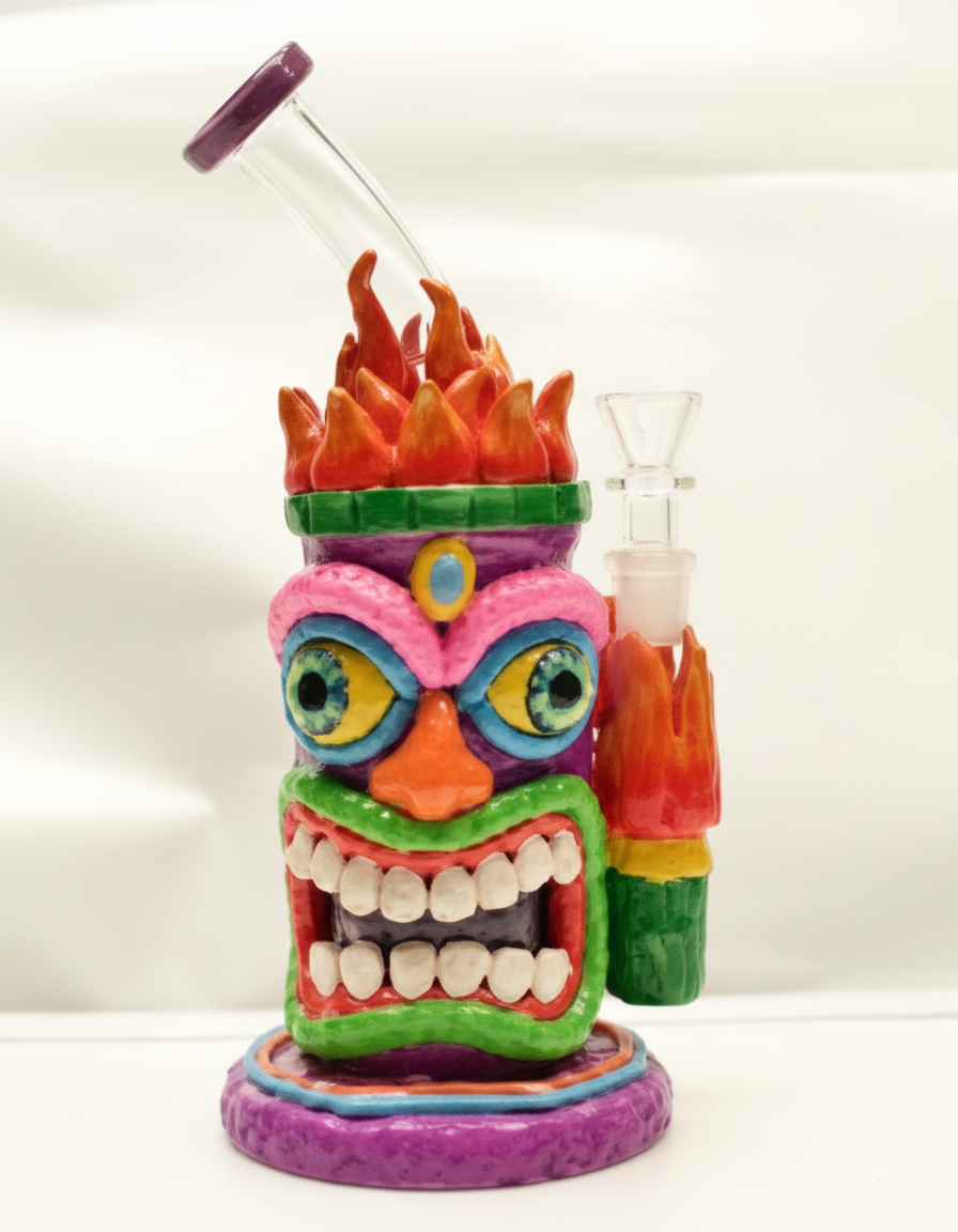 STRAIGHT BONG - TIKI MONSTER WITH HAIR - COLOURFUL