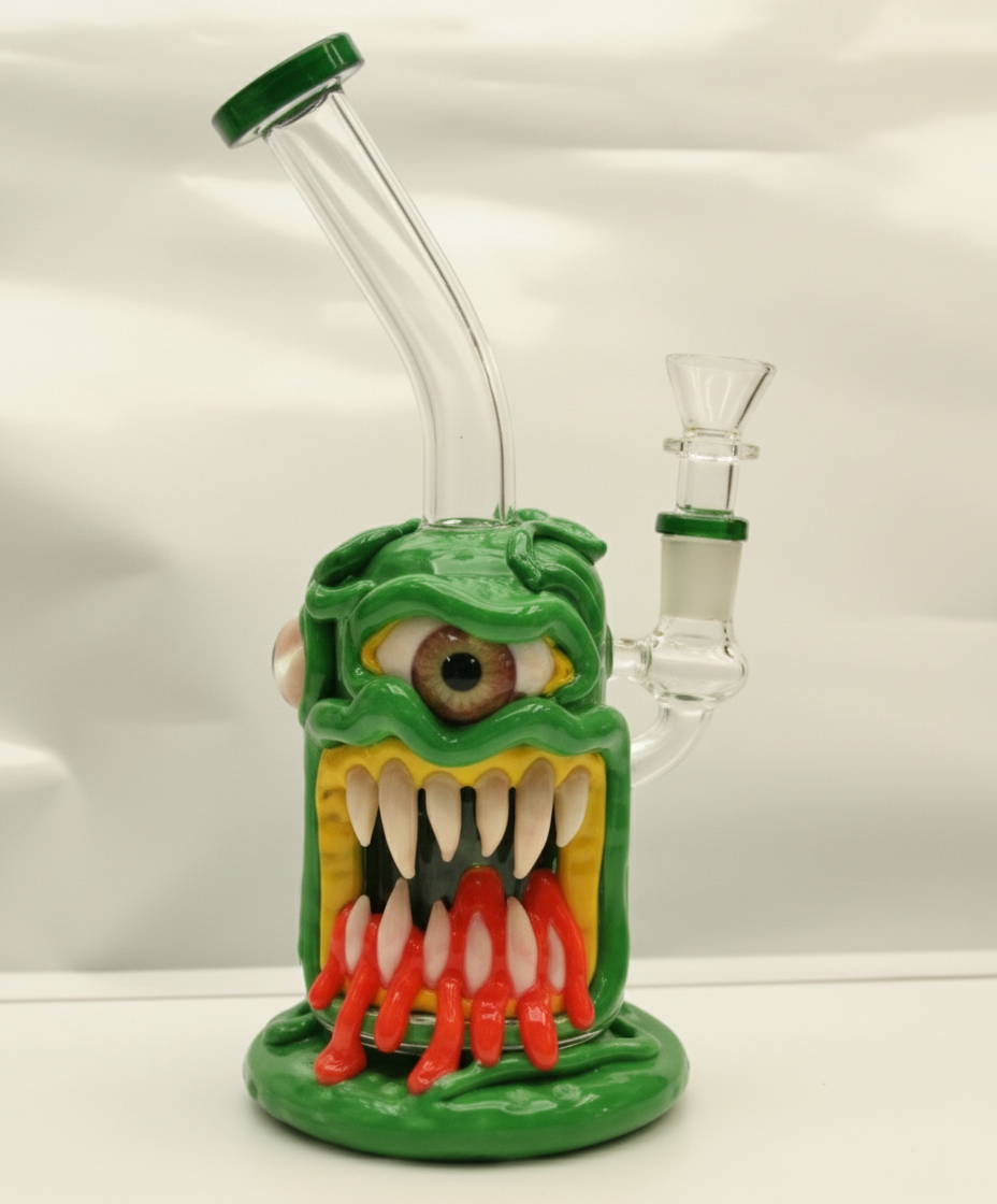 STRAIGHT BONG - ONE EYED MONSTER WITH SHARP TEETH- GREEN