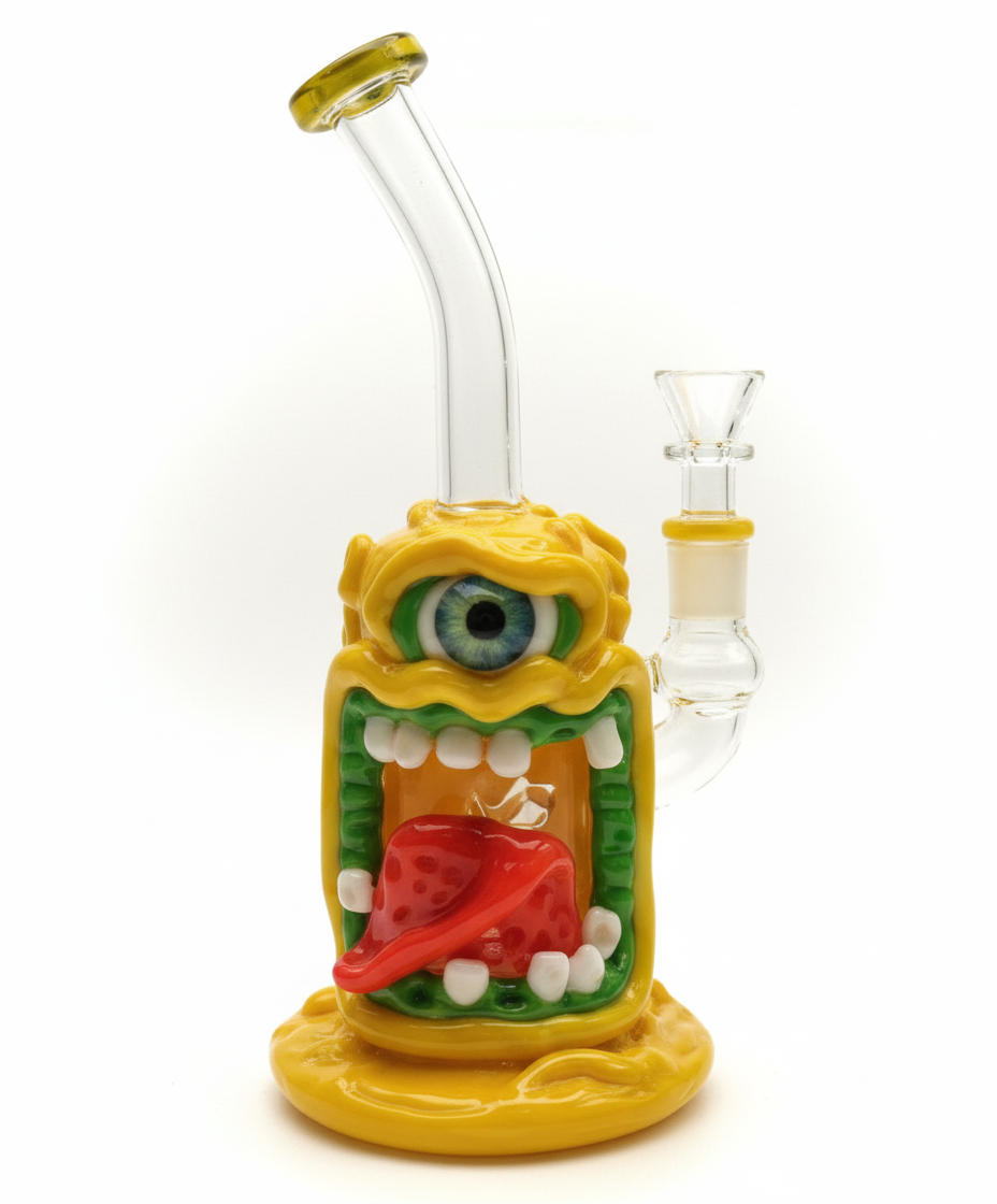 STRAIGHT BONG - ONE EYED MONSTER WITH TOUNGE OUT - YELLOW