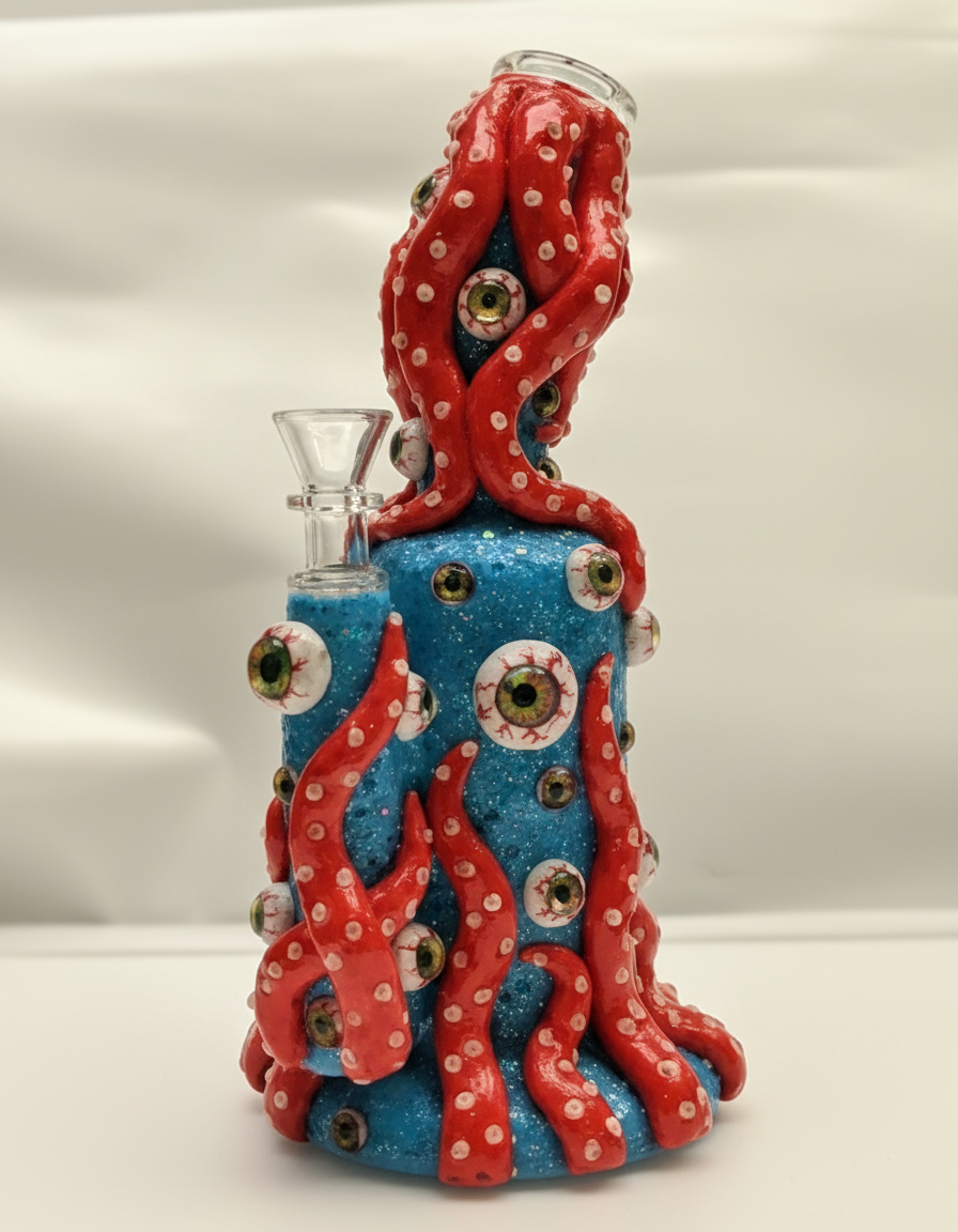 STRAIGHT BONG - EYEBALL TENTACLE - BLUE & RED