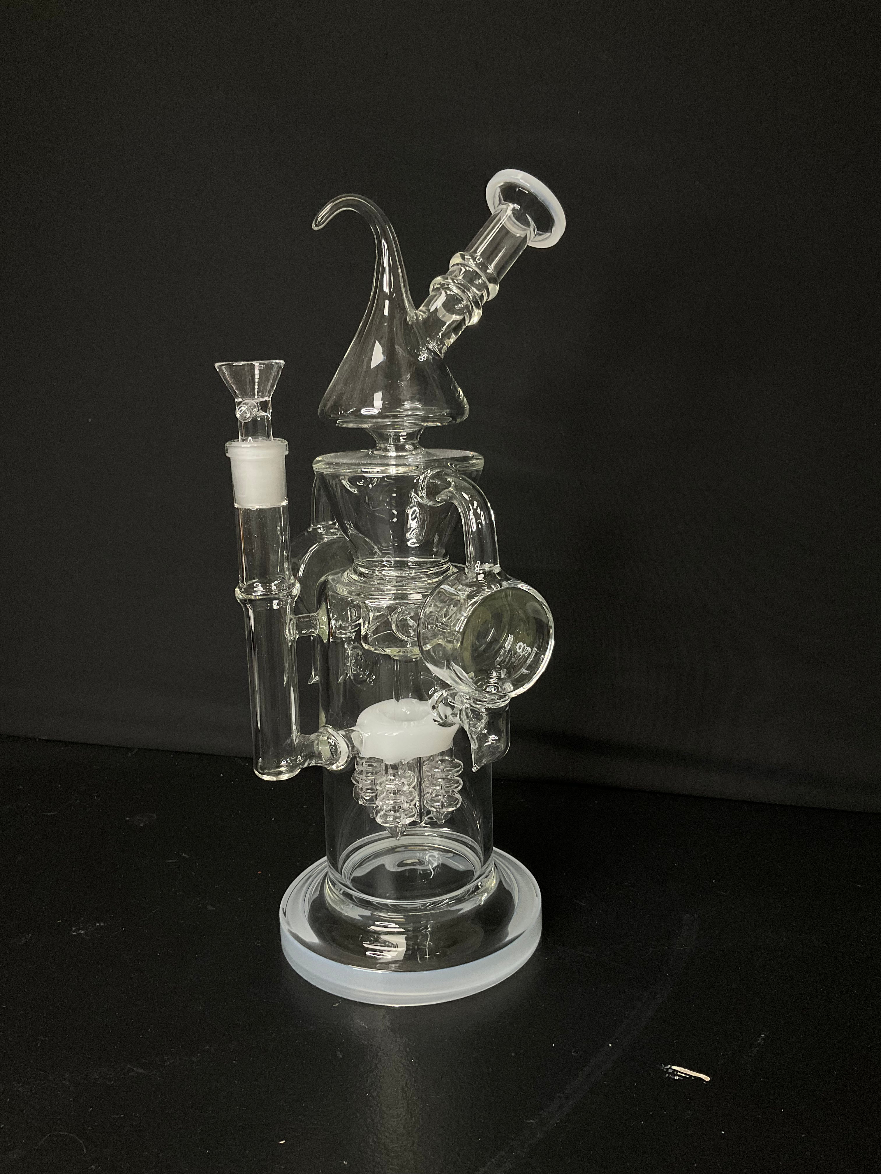 STRAIGHT BONG - 13" QUAD COIL DIFFUSED RIG WITH DUAL RECYCLING CHAMBERS - CLEAR