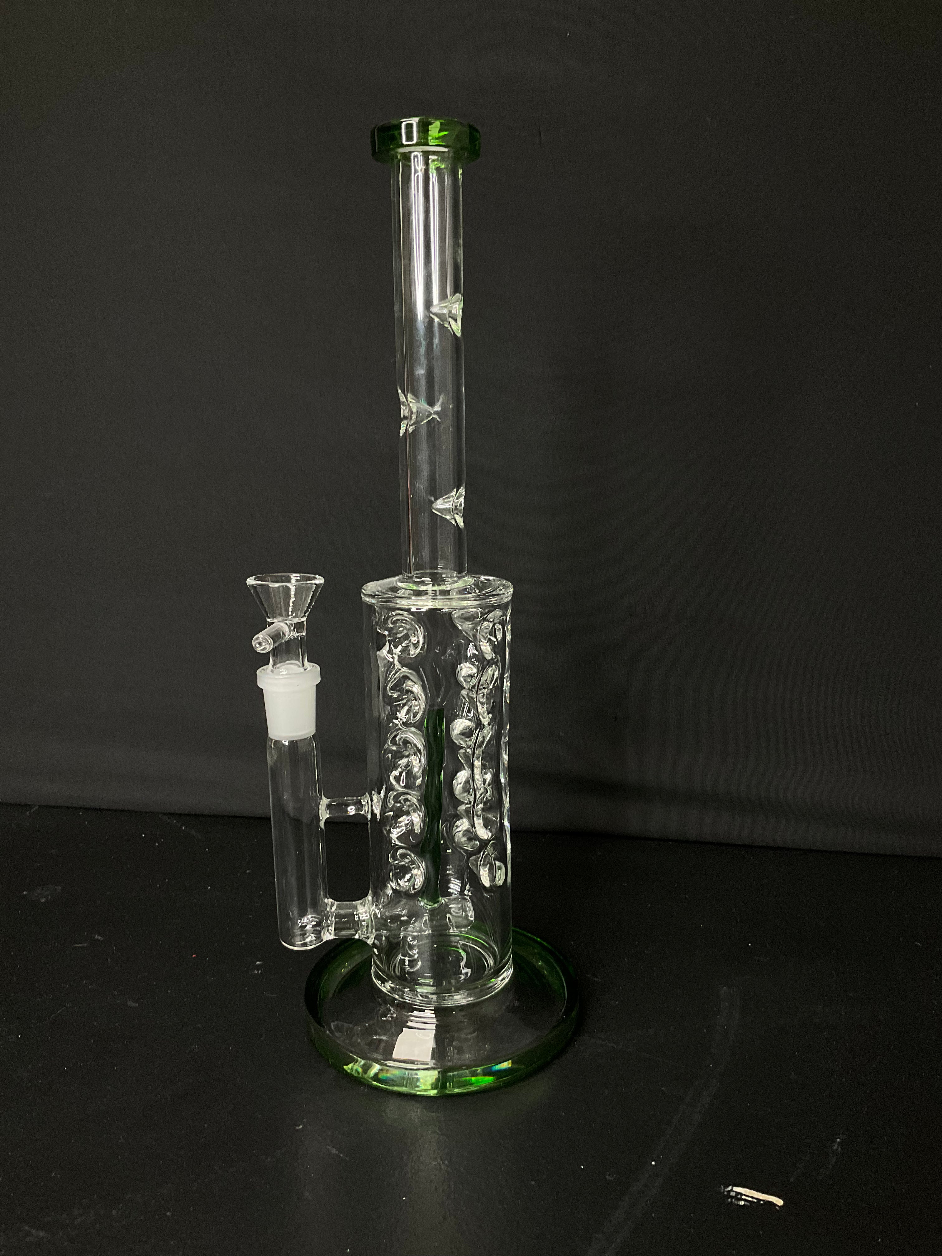 STRAIGHT BONG - 11.75" INLINE DIFFUSED WITH PINCHED CHAMBER - GREEN