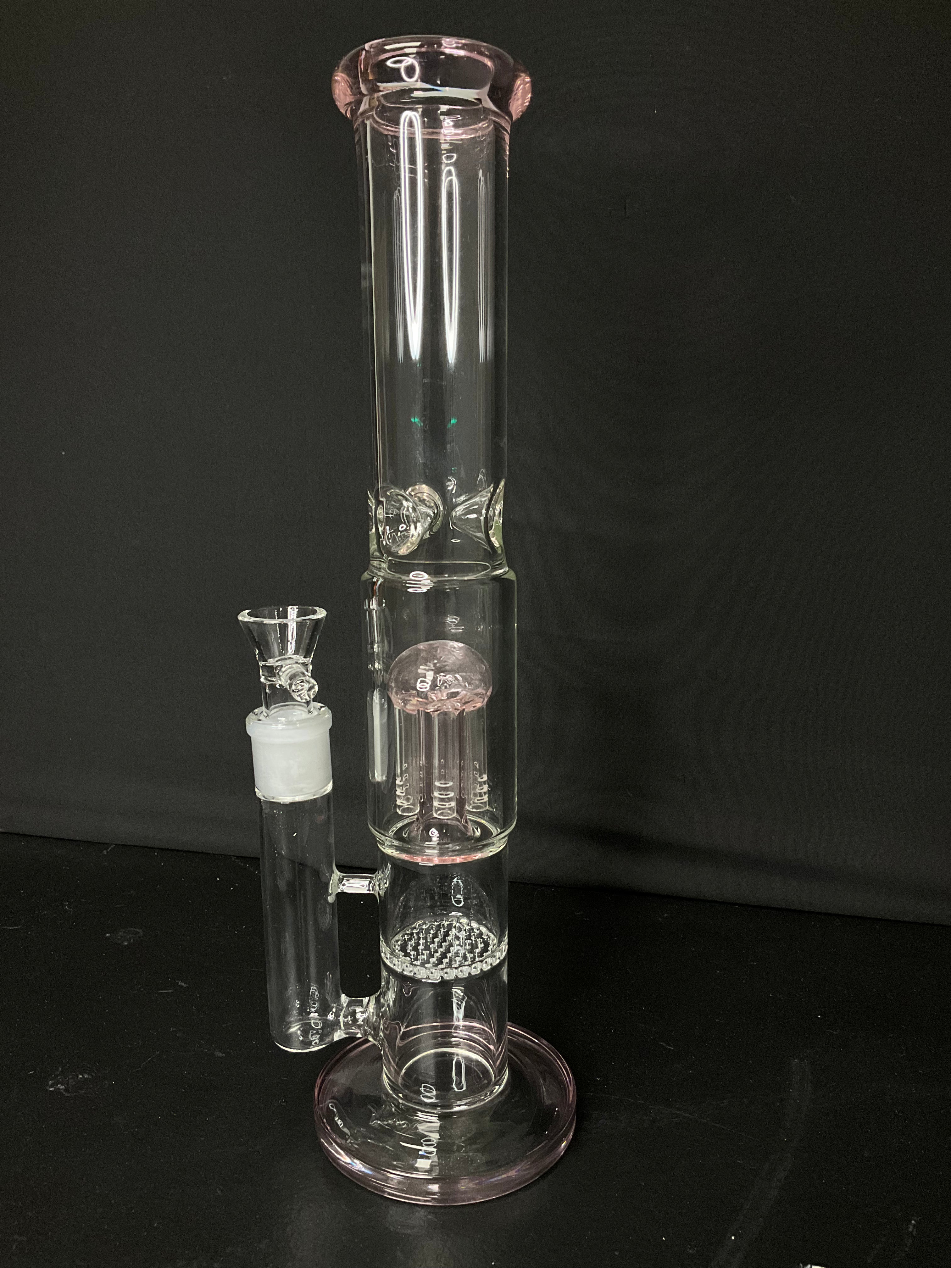 STRAIGHT BONG - 13.5" HONEYCOMB DIFFUSED WITH JELLYFISH PERC - PINK