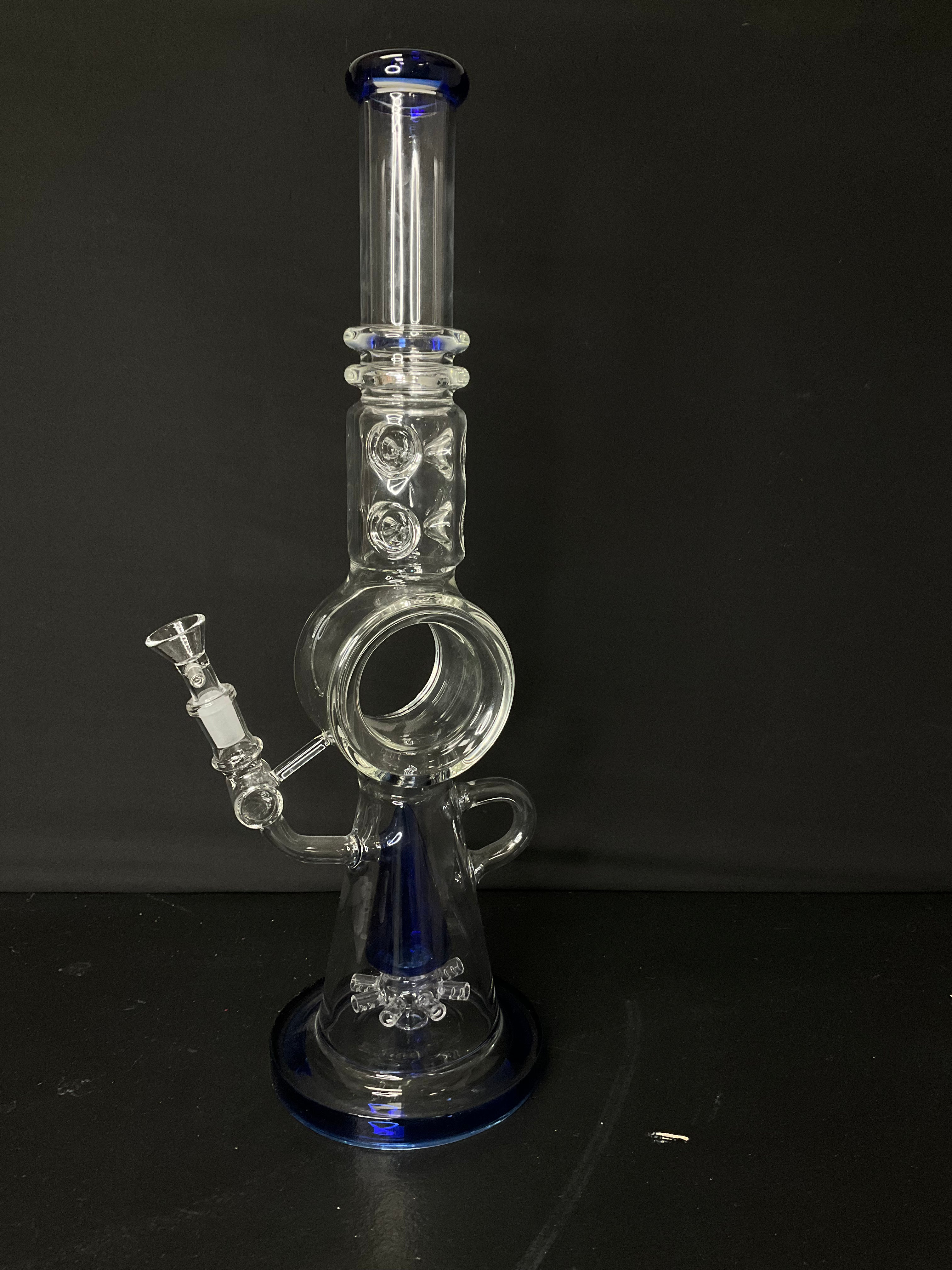 STRAIGHT BONG - 17.5" DONUT HOLE RECYCLER WITH PINWHEEL - BLUE