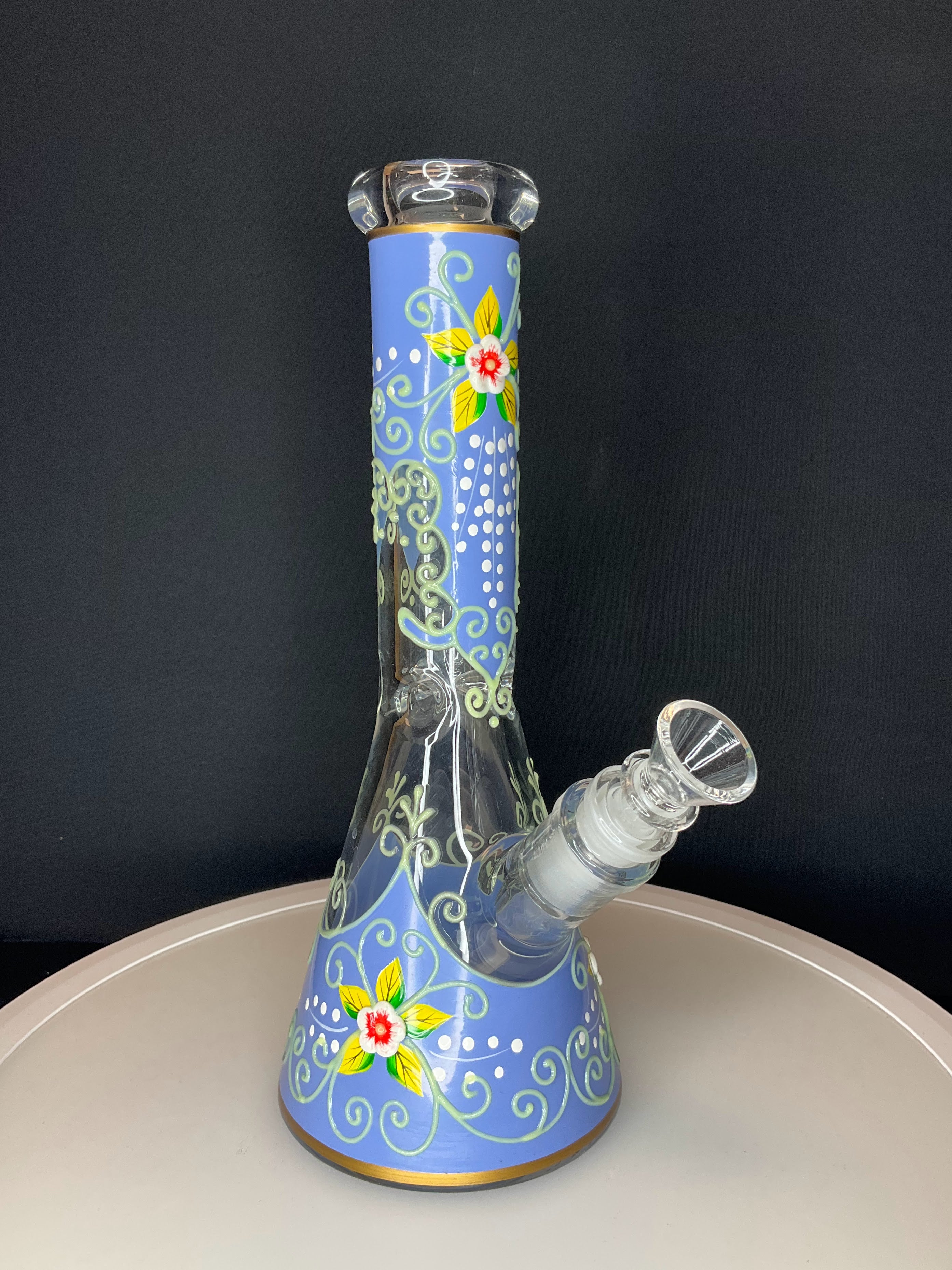 BEAKER BONG GITD - Clear bong with glow-in-the-dark Christmas holly pattern - BLUE