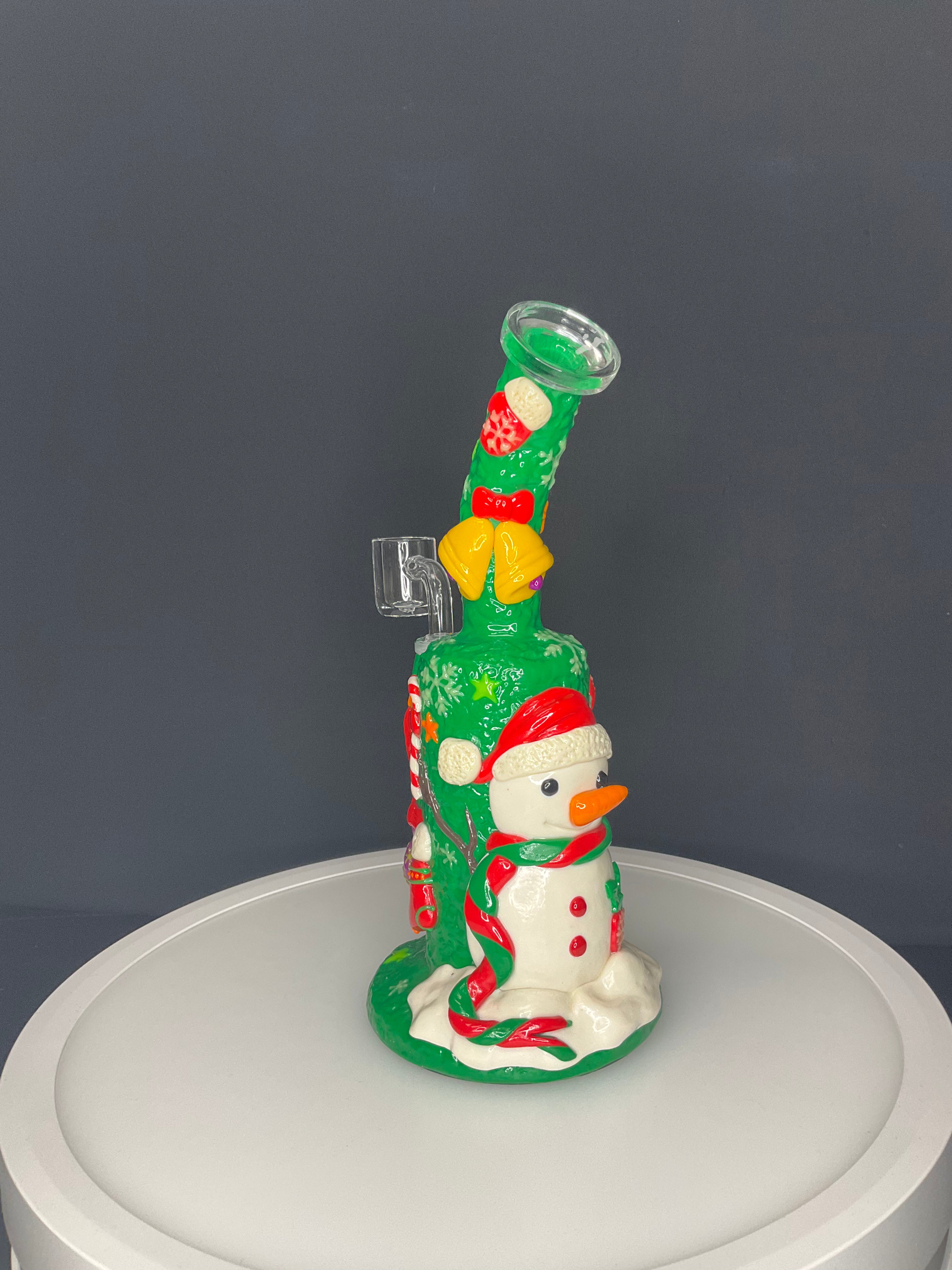 STRAIGHT BONG - Curved neck Christmas snowman - GREEN