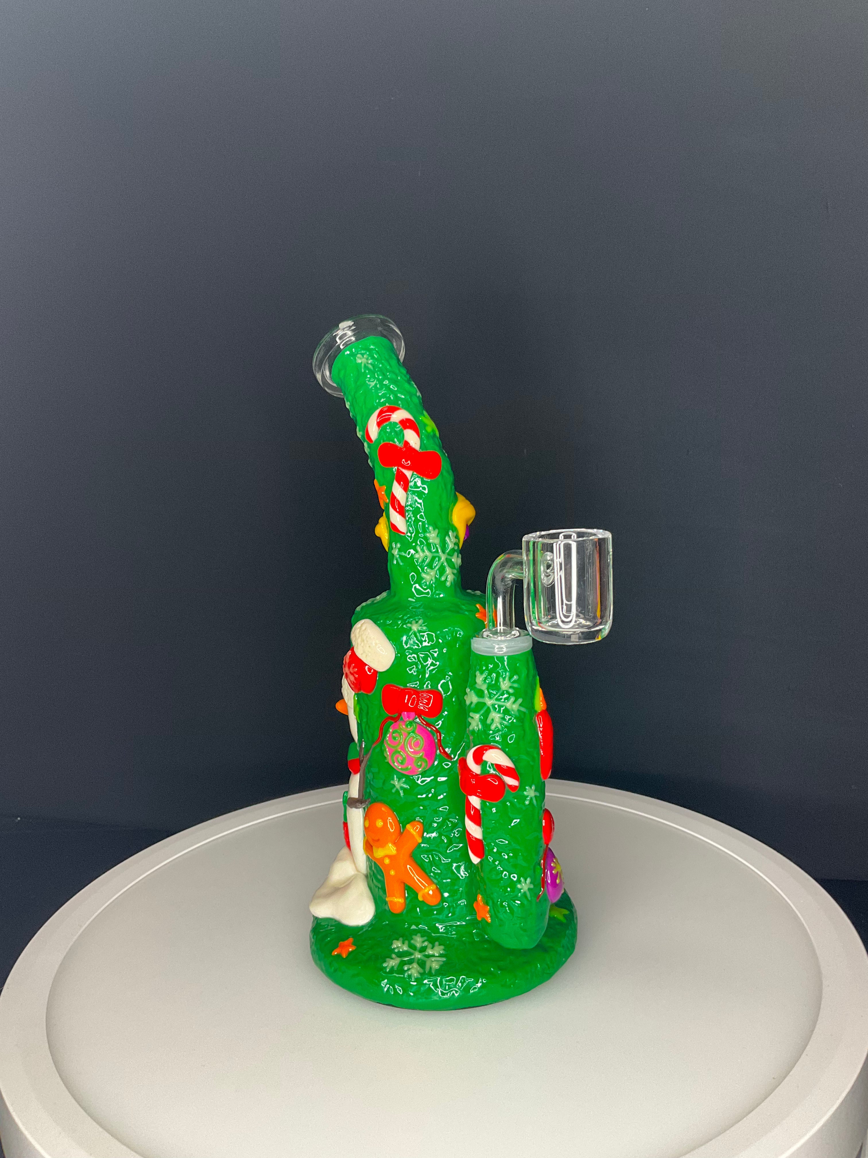 STRAIGHT BONG - Curved neck Christmas snowman - GREEN